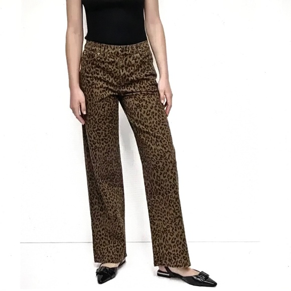 dkny Denim - DKNY JEANS Laight Leopard Print Jeans High Rise Classic Straight Size 8 NWT